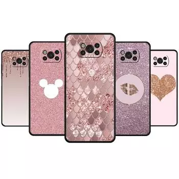 Для Xiaomi Poco X3 Nfc M4 Pro 5g 11t F3 F4 Gt X4 M3 Mi 11 Lite 9t 10t Note 10 розово-розовый узор Bling Celular Coque Original For Mi 12