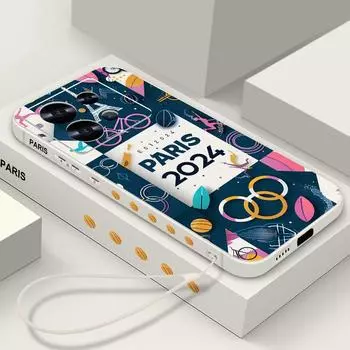 Для Xiaomi Poco X6 F6 13t 12t 11t Pro Redmi Note 13 12 11 Pro противоударный Олимпийские игры в Париже 2024 с рисунком ТПУ ремешок на руку тонкий чехол Redmi Note 13 4G бежевый