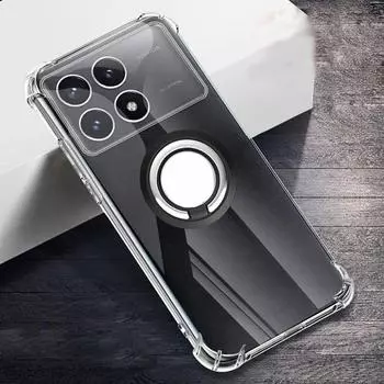 Для Xiaomi Poco X6 Pro X 6 X5pro Прозрачная противоударная подушка безопасности Мягкий чехол из ТПУ для Poco M6 Pro 5G M6 M5 S Магнитный кольцевой держатель-подставка Силиконовый чехол for POCO X6 Pro чёрный