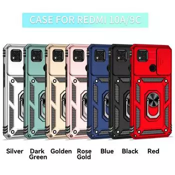Для Xiaomi Redmi 10A Redmi 9C бронированный чехол для телефона Защита объектива камеры металлическое кольцо-подставка противоударный чехол Xiaomi Redmi 10A чёрный