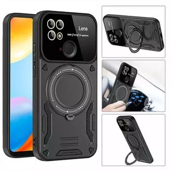 Для Xiaomi Redmi 10C Чехол Кольцо Стенд Броня Ударопрочный Чехол Для Redmi 10C 10 C Magsafe Беспроводное Зарядное Устройство Магнитный Чехол Для Redmi10C For Redmi 10C чёрный