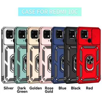Для Xiaomi Redmi 10C/Xiaomi Poco C40 бронированный чехол для телефона Защита объектива камеры металлическое кольцо-подставка противоударный чехол Redmi 10C розового золота