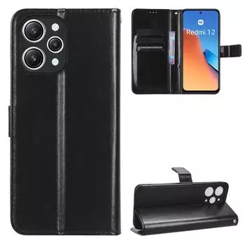 Для Xiaomi Redmi 12 Redmi12 4G чехол-книжка из искусственной кожи-бумажника чехол для телефона For Xiaomi Redmi 12 4G чёрный