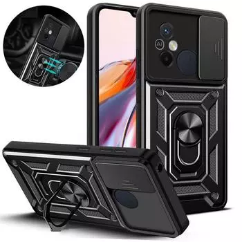 Для Xiaomi Redmi 12C чехол с магнитным кольцом и подставкой-держателем, защитные чехлы для Redmi 12C 12 C C12 Redmi12c 4G, защита объектива камеры, принципиально For Redmi 12C чёрный