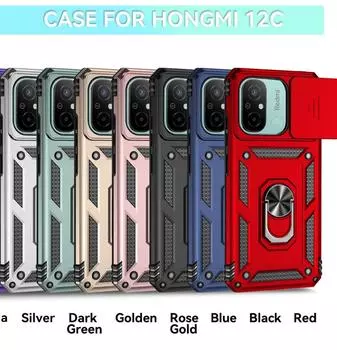 Для Xiaomi Redmi 12C/Redmi 11A защитный чехол для телефона, защита объектива камеры, металлическое кольцо-подставка, противоударный чехол Redmi 12C розового золота