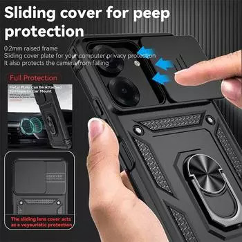 Для Xiaomi Redmi 13C чехол с выдвижными линзами, противоударный чехол для телефона Redmi 13C 13 C Redmi13c, магнитный автомобильный держатель, кольцо, задняя крышка For Redmi 13C чёрный