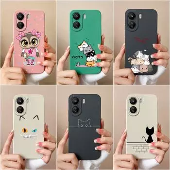Для Xiaomi Redmi 13C K60 Ultra K70 Pro K70E Note 13 Pro 13R чехол для телефона Милый модный чехол с изображением кота и совы, матовый жидкий силикон, задняя крышка, защитный чехол, бамперы redmi 13C 4G