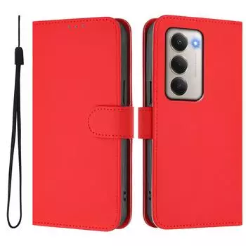 Для Xiaomi Redmi 15 5G Чехол Однотонный Кошелек Кожаный Чехол для Телефона с Ремешком Bright Red
