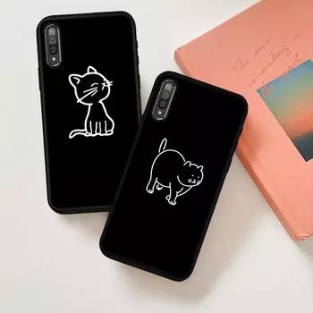 Для Xiaomi Redmi 8A 9A 9 Prime IPhone Huawei P30 P40 Samsung Galaxy A20 A30 S10 S20 S21 OPPO Простой черно-белый рисунок кошки Мягкий чехол для телефона из ТПУ OPPO AX7