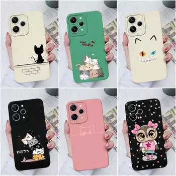 Для Xiaomi Redmi K60 K50 K40 9A 9C 10C 11A 12C A1 + A2 + чехол для телефона, милый модный противоударный матовый жидкий силиконовый чехол с котом для Redmi, бамперы Redmi 4A