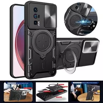 Для Xiaomi Redmi K60 Pro Чехол Автомобильный Магнитный Держатель Кольцо Чехол Для Телефона Для RedmiK60 K 60 60K K60Pro Слайд Камера Защитная Задняя Крышка For Redmi K60 чёрный