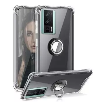 Для Xiaomi Redmi K60 Pro K50 K40 K30 K20 Pro Ultra Gaming K50i K40S K30i Кольцо-подставка-держатель Кронштейн Прозрачная задняя панель телефона Мягкий силиконовый чехол Red серебряный