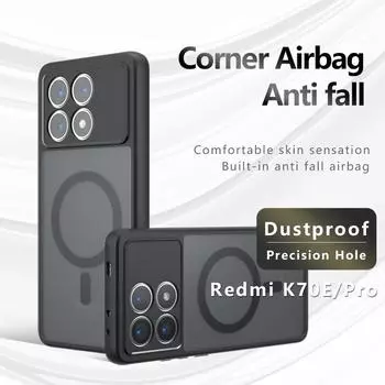 Для Xiaomi Redmi K70 K70E Pro Ультраматовый противоударный чехол TPU с защитой от отпечатков пальцев, магнитный чехол с защитой от падений и желтизной, задняя крышка-корпус K70/ K70 Pro прозрачный черный