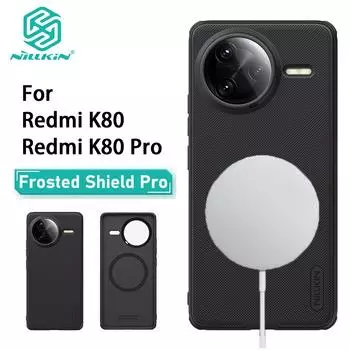 Для Xiaomi Redmi K80 Pro Чехол для телефона Nillkin Super Frosted Shield Pro Магнитный жесткий PC+TPU Shell противоударный задний чехол Redmi K80 чёрный