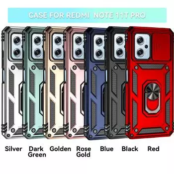 Для Xiaomi Redmi Note 11T Pro/Xiaomi Poco X4 GT Бронированный чехол для телефона Защита объектива камеры с металлическим кольцом-подставкой противоударный чехол Redmi Note 11T Pro розового золота
