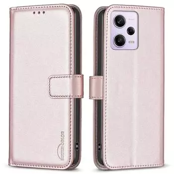 Для Xiaomi Redmi Note 12 Pro 5G/12 Pro Speed 5G/Poco X5 Pro 5G Кожаный чехол для телефона BINFEN COLOR BF17 Чехол-книжка с подставкой Rose Gold