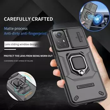 Для Xiaomi Redmi Note 12S Чехол Slide Lens Protect Armor Чехлы для телефонов Redmy Note12S Not 12S 12 S 4G Магнитный держатель Кольцо Чехол For Redmi Note 12S чёрный