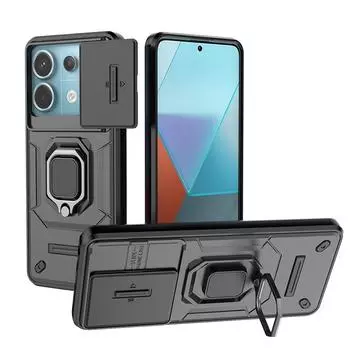 Для Xiaomi Redmi Note 13 13R 12 12S Turbo Pro Plus Раздвижное окно ТПУ + ПК Противоударное металлическое кольцо Автомобильная магнитная адсорбционная подставка Чехол в виде ракушки Note 12 5G (Global) чёрный