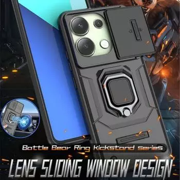 Для Xiaomi Redmi Note 13 4G чехол Armor противоударный слайдер объектив крышка для Redmy Note 13 Note13 4G магнитный держатель кольцо защитный Funda For Redmi Note 13 4G чёрный