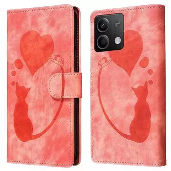 Для Xiaomi Redmi Note 13 5G Чехол Кожаный чехол для телефона с принтом кошки и сердечка, с отделениями для карт и подставкой Pink