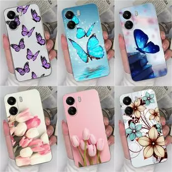 Для Xiaomi Redmi Note 13 Pro + 12S K60 Ultra Note 13C A3 K70E 5G чехол красивый цветок бабочка ТПУ силиконовый противоударный прозрачный бампер Капа для Redmi Redmi 13C 4G