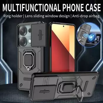 Для Xiaomi Redmi Note 13 Pro 4G чехол противоударный защитный чехол для линз с защелкой для Redmi Note13 Pro 13Pro 4G чехол-подставка с кольцом Redmi Note 13 Pro 4G чёрный
