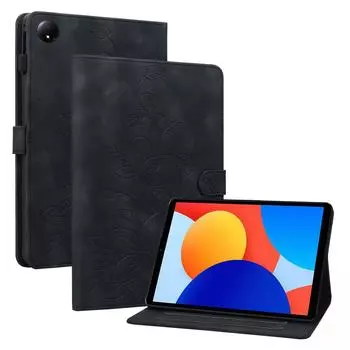 Для Xiaomi Redmi Pad SE 4G 8,7 дюйма Чехол Оттиск Лилии Слоты для карт Кожаный Чехол для планшета Black