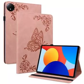 Для Xiaomi Redmi Pad SE 4G 8,7 дюйма Чехол с оттиском бабочки и цветка из ПУ кожи, чехол для планшета со слотами для карт Pink