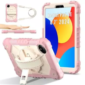 Для Xiaomi Redmi Pad SE 4G 8,7 дюймовый чехол силиконовый + чехол-подставка для планшета из ПК с удобным ремешком Rose Gold