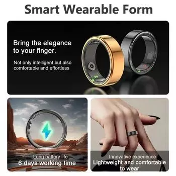 Для Xiaomi Smart Ring для мужчин и женщин, корпус из титановой стали военного класса, мониторинг здоровья, водонепроницаемость IP68 и 3ATM, многофункциональные спортивные режимы 8 чёрный