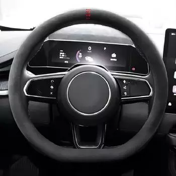 Для ZEEKR 001 X замшевый чехол на руль, впитывающий пот, проницаемый защитный чехол чёрный/красный