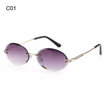 для женщин без оправы UV400 защита винтажные солнцезащитные очки алмазная огранка линзы овальные солнцезащитные очки оттенки C01