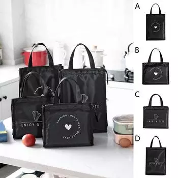 Для женщин Дети Мужчины Изолированная холщовая сумка Большая сумка Термоохладитель Еда Сумки для обеда чёрный