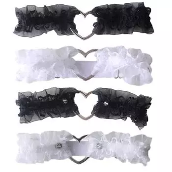 Для женщин и девочек милый кружевной пояс с рюшами и металлическим сердцем, свадебные ремни для ног, готический, панк, кавайный, эластичное кольцо на бедро, Клубная одежда One Size