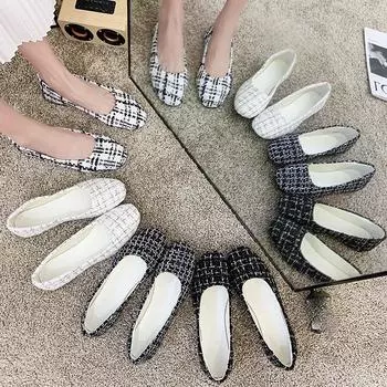 Для женщин и девочек однотонные удобные повседневные туфли без шнуровки большого размера на плоской подошве в клетку в клетку 35 белый