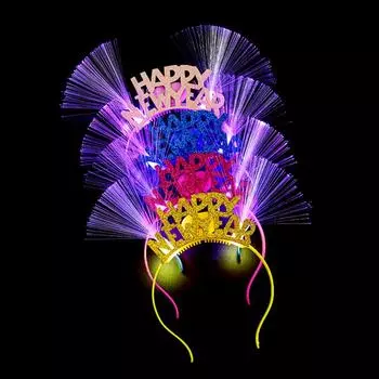 Для женщин и девочек прекрасный светодиодный оптоволоконный обруч для волос с блестящими буквами «С Новым годом»