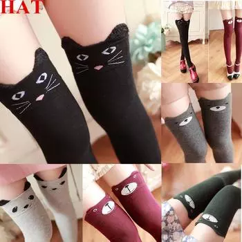 Для женщин и девочек зимние теплые носки до бедра с котом, медведем и пандой, вязаные длинные короткие сапоги выше колена