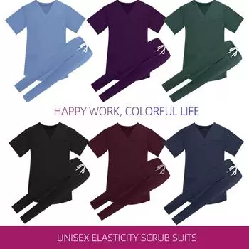 Для женщин и мужчин больничные рабочие скрабы набор операционные скрабы медицинская форма медицинские принадлежности спецодежда стоматологическая хирургия костюмы медсестры XS чёрный