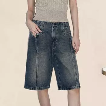 для женщин повседневные шорты с карманами дышащие прямые брюки универсальные джинсы короткие брюки для L синий