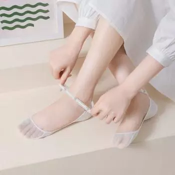 Для женщин Жемчужные противоскользящие Для девочек Женские носки Лолита Кружевные носки-лодочки Женские чулочно-носочные изделия Носки по щиколотку чёрный