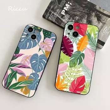 ДЛЯ iPhone Leaves Monstera Green Phone Case 14 11 12 Pro 8 7Plus SE X Pro 14 MAX 12 13 MINI XR XS iphone 14 Мягкие чехлы для телефонов 13pro max