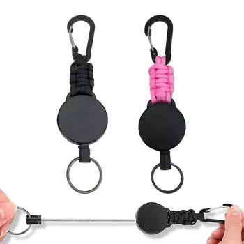 [DMEEK] Set of 2 Reel Keychain with Carabiner, Elastic Reel Type Key Reel, Multifunctional, Sturdy, Maximum 60cm, Lost Prevention, Metal Wire,