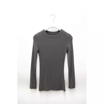 DMJ New Fashion AA Minimalist Big Chest Thread Fitted round Neck Thin Bottoming Shirt Long Sleeves T-shirt Tee Women Dark gray L