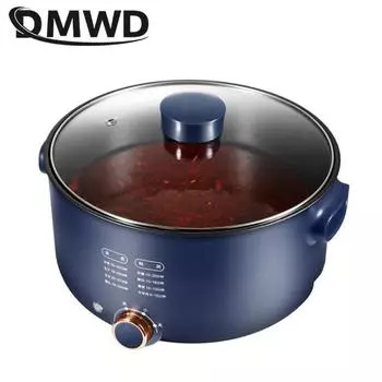 DMWD 5L Многофункциональная электрическая плита Hot Pot Антипригарное покрытие Мультиварка 1.3 кВт Регулируемая мощность Сковорода для жарки в общежитии Котел для лапши