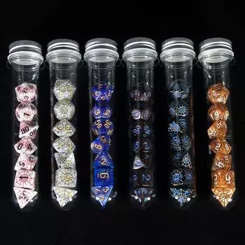 DND Dice 7pcs Polyhedral Dice with Silkprinted Spider Web Effect for Board Game Props, Tabletop Gaming Supplies, with Tube