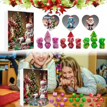DND Dice Адвент-календарь 2024 Акриловые разноцветные многогранные игральные кости Набор для геймеров Ролевые игры 24-дневный рождественский календарь обратного отсчета
