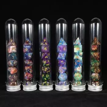 DND Dice Mix Colors with Glitter Polyhedral Dice Set for DND Role Playing Board Game Accessories, with Tube, Ideal for Lover of Board Games