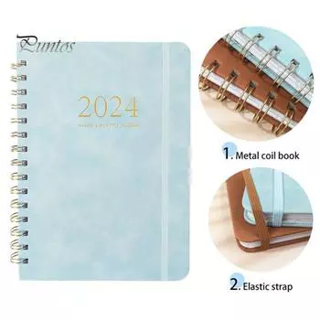 Дневник A5, ежедневник, гладкое письмо, утолщенная страница премиум-класса, кольцо-катушка, блокнот-планировщик на 2024 год, подарок коричневый