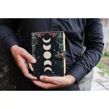 Дневник из бумаги ручной работы с деклем «Солнце и Луна» для мужчин и тетрадь для заклинаний для дорожного скетчбука, книги стихов 7 x 5 in