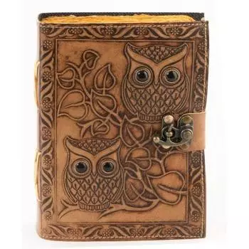Дневник из кожи с тиснением совы, 200 нелинейных страниц ручной работы, винтажная кожа 7 x 5 in коричневый